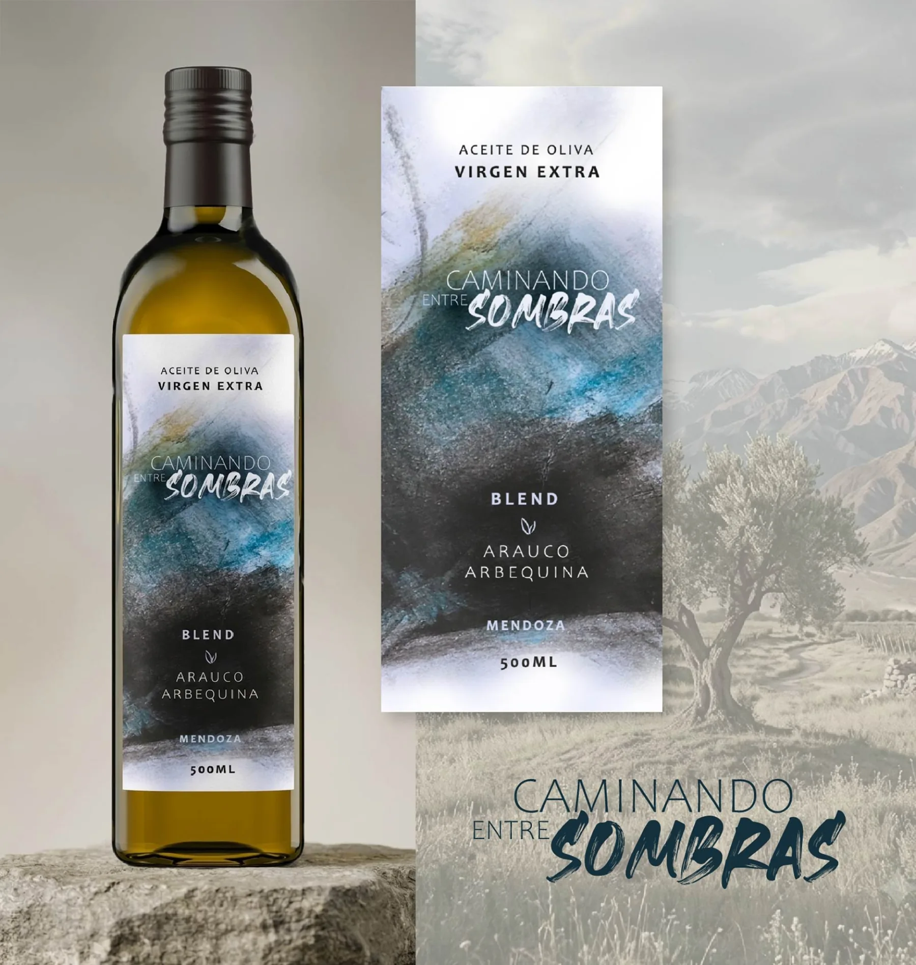 Caminando entre Sombras — botella, etiqueta y campaña