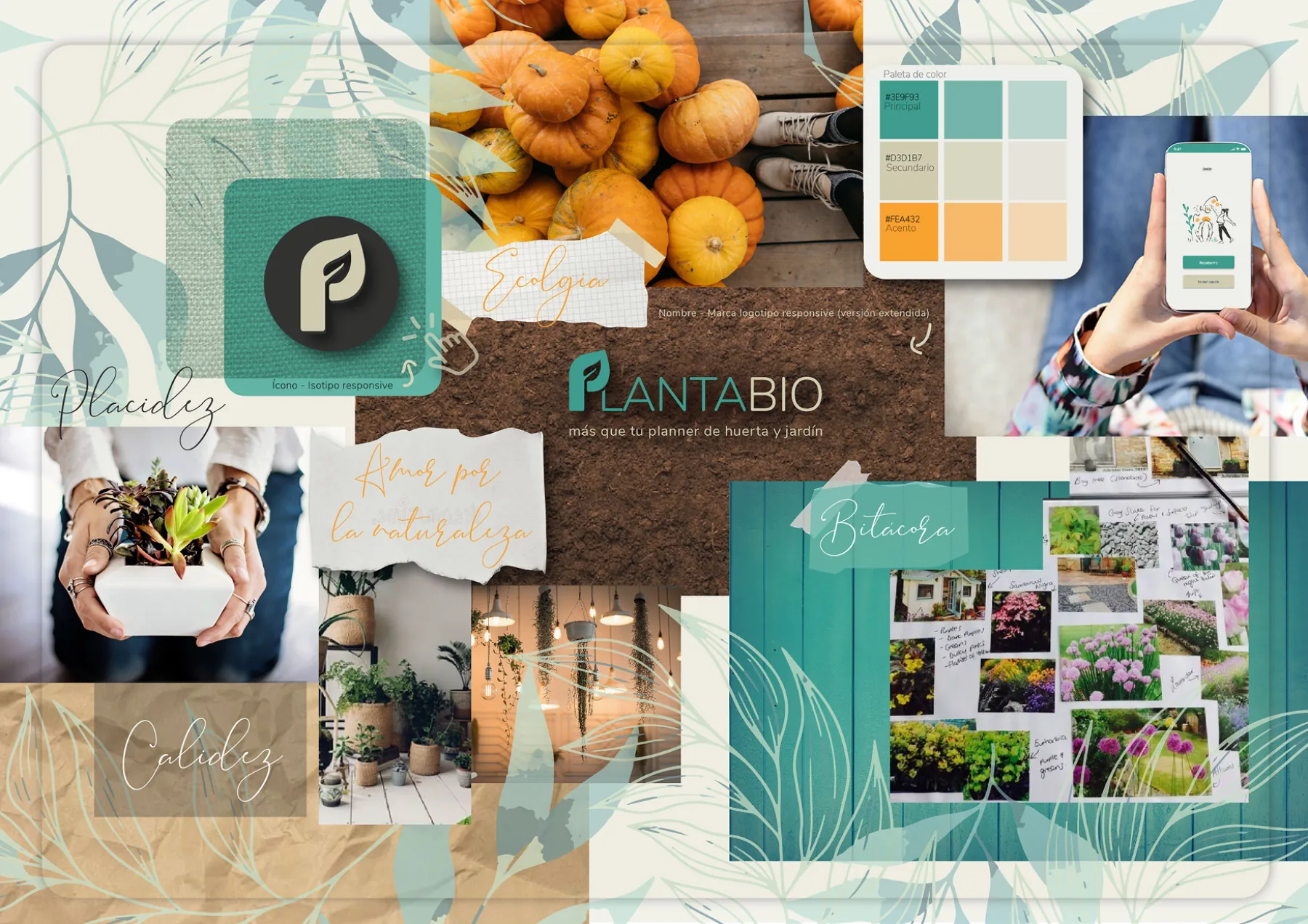 PlantaBio — moodboard, paleta y aplicación de marca